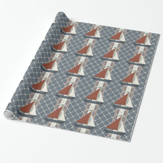 Papel de regalo de velero rojo y azul