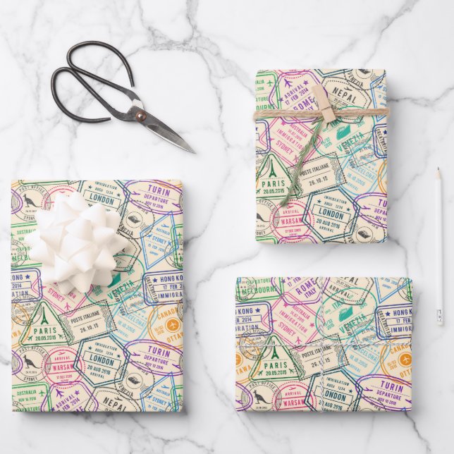 Papel de regalo de viaje, envoltorio de regalo con (Anverso)