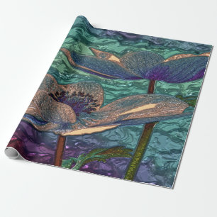 Papel de regalo de vidrio floral azul de metal bri