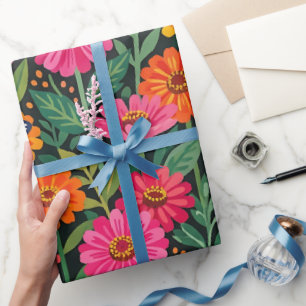 Papel de regalo de zinnias abstractas y mariposas