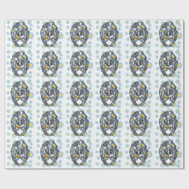 Papel de regalo de zorrillo lindo con flores azule
