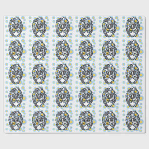 Papel de regalo de zorrillo lindo con flores azule