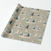 Papel de regalo de zorro de árboles y estrellas ac