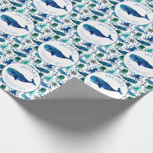 Papel De Regalo Debajo de la ballena de la acuarela del mar