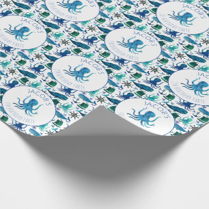 Papel De Regalo Debajo del pulpo de la acuarela del mar