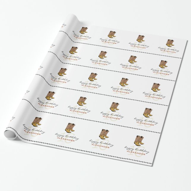 Papel De Regalo Décimosexto cumpleaños Bota-Personalizado vaquero (Desenrollado)