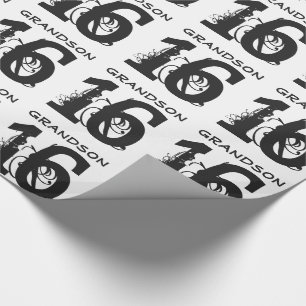 Papel De Regalo décimosexto Cumpleaños para un nieto, texto negr