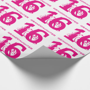 Papel De Regalo décimosexto Nieta del cumpleaños, texto rosado e