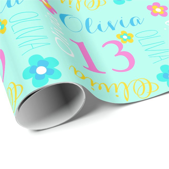 Papel De Regalo Décimotercero abrigo personalizado flor del (Esquina del rollo)