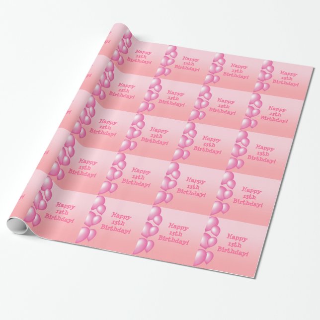 Papel De Regalo Décimotercero cumpleaños feliz, globos rosados, (Desenrollado)