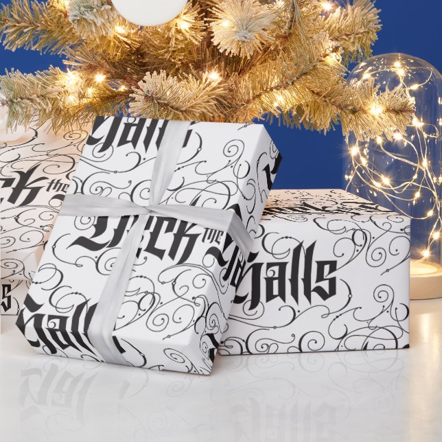 Papel De Regalo Deck the Halls Modernas Navidades Negros Lettering (Vacaciones)