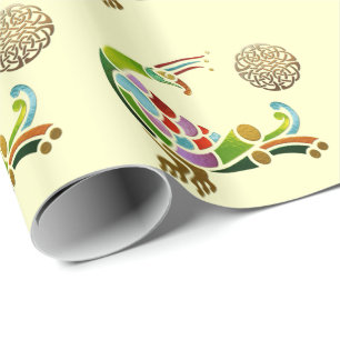 Papel De Regalo Deco celta de pavo real