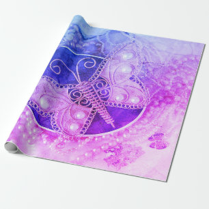 Papel De Regalo Decoloración rosa morado romántico de mariposa