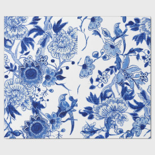 Papel De Regalo Decoración blanca de color azul y pájaro de Chinoi