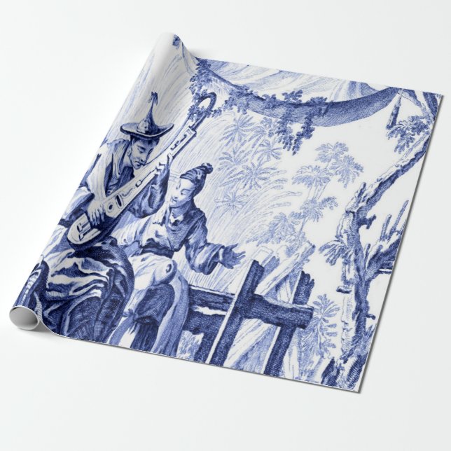 Papel De Regalo Decoración china azul y blanca (Desenrollado)