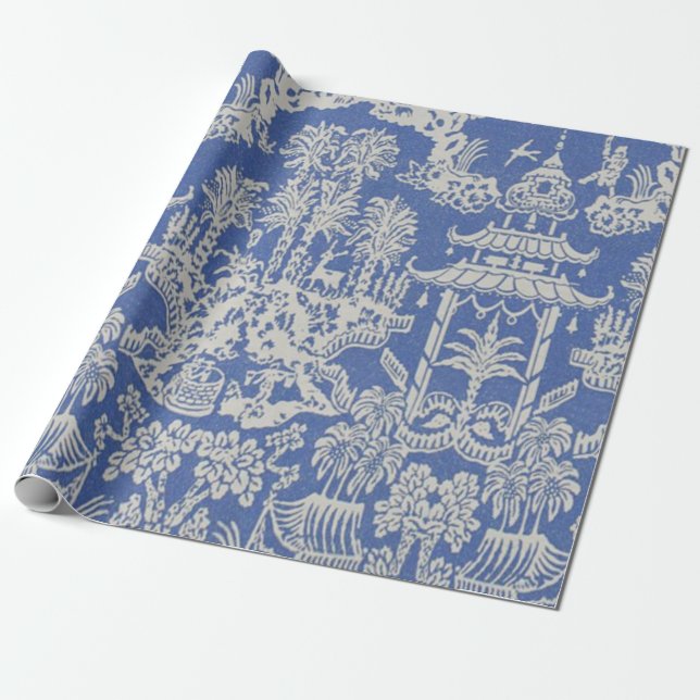 Papel De Regalo Decoración china azul y blanca (Desenrollado)