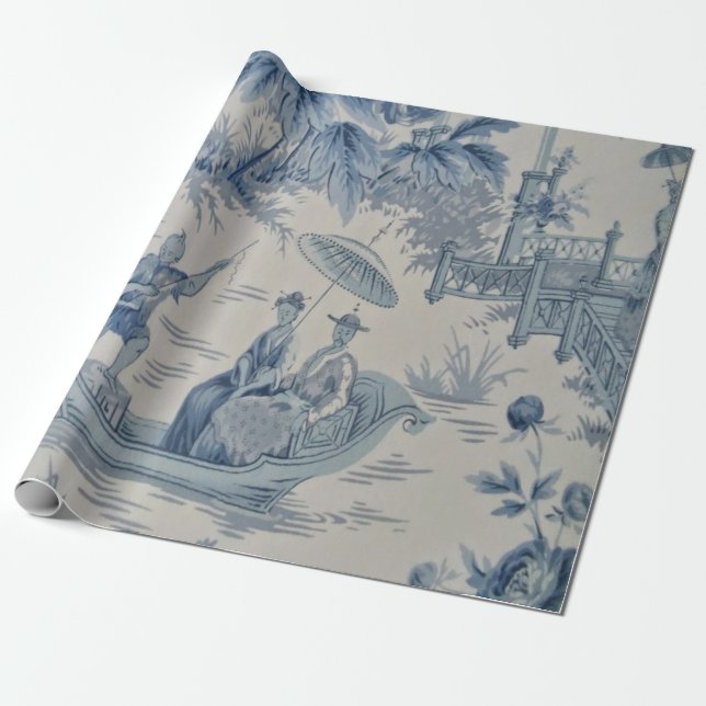 Papel De Regalo Decoración china azul y blanca (Desenrollado)