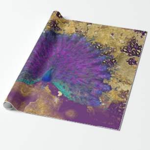 Papel De Regalo Decoración de color morado y dorado del leopardo d