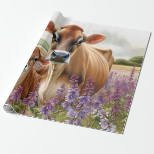Papel De Regalo Decoración de flores silvestres de Jersey Cow y Ca