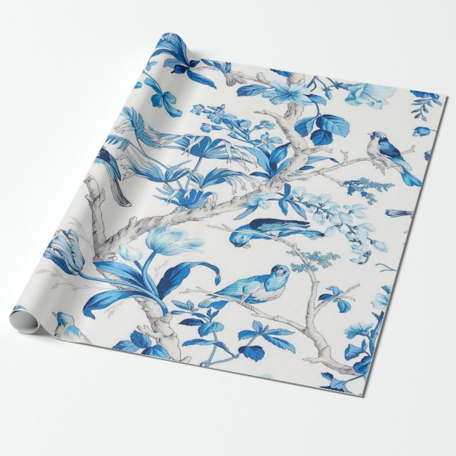 Papel De Regalo Decoración de la Chinoiserie azul y blanco (Desenrollado)