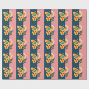 Papel De Regalo Decoración de mariposa colorida con elementos flor