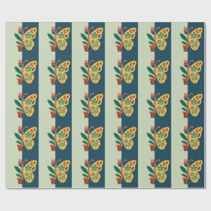 Papel De Regalo Decoración de mariposa colorida con elementos flor