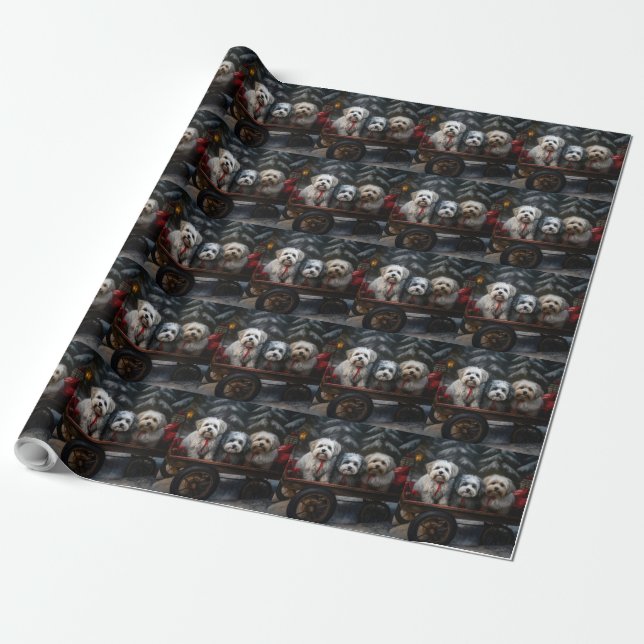 Papel De Regalo Decoración de Navidades Havanese Snowy Sleigh (Desenrollado)