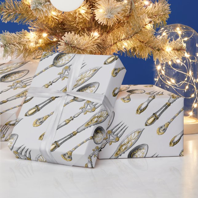 Papel De Regalo Decoración de un cocinero de cubiertos de época (Vacaciones)