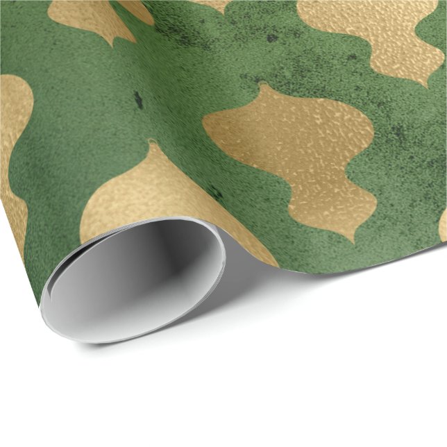Papel De Regalo Decoración elegante de Navidades verdes y dorados (Esquina del rollo)