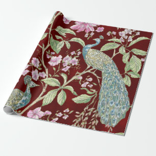 Papel De Regalo Decoración elegante y florida del pavo real de Chi