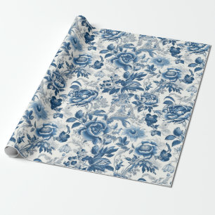Papel De Regalo Decoración floral de Chinoiserie Blue White Peonie