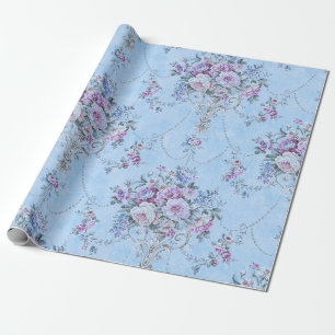 Papel De Regalo Decoración floral de estilo victoriano azul francé