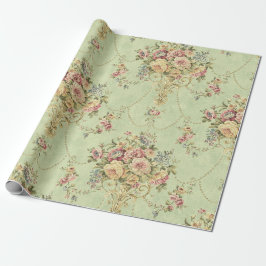 Papel De Regalo Decoración floral de estilo victoriano verde sabio