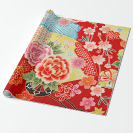 Papel De Regalo Decoración floral de Kimono japonés amarillo Rojo
