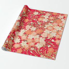 Papel De Regalo Decoración floral de kimono japonés de oro blanco 