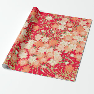 Papel De Regalo Decoración floral de kimono japonés de oro blanco