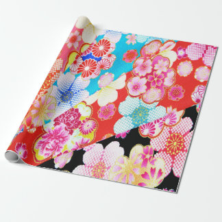 Papel De Regalo Decoración floral de Kimono japonés Rosa Rojo
