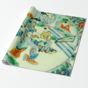 Papel De Regalo Decoración floral de la antigua Chinoiserie verde 