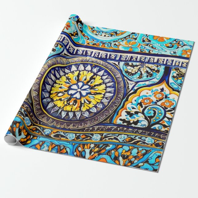 Papel De Regalo Decoración floral de mallica española romana (Desenrollado)