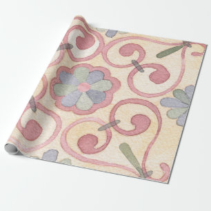 Papel De Regalo Decoración floral rosa de Majólica española italia