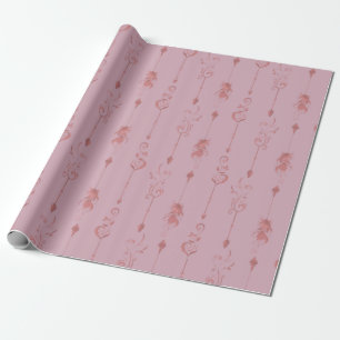 Papel De Regalo Decoración moderna plumas tribales rosadas Cumplea