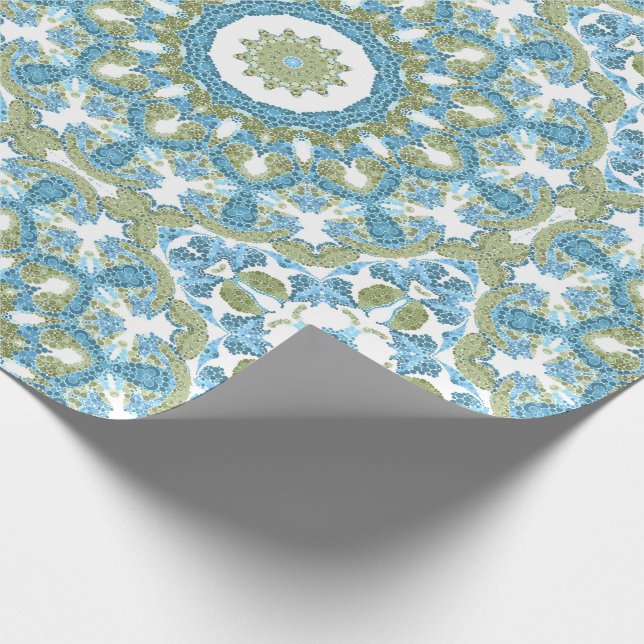 Papel De Regalo decoración ornamental azul verde blanco (Esquina)