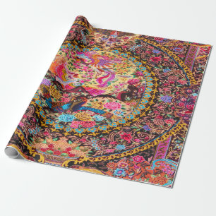 Papel De Regalo Decoración Pink Gold Blue Persian Floral Peacock