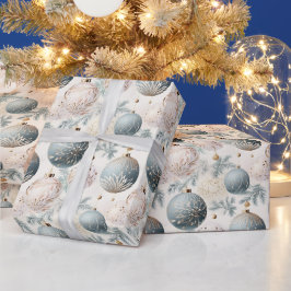Papel De Regalo Decoraciones de árbol de Navidad azul y blanco pas