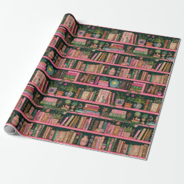 Papel De Regalo Decoraciones de libros Plantas en estante rosa Reg