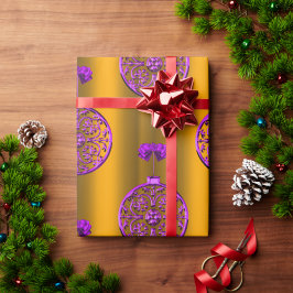 Papel De Regalo Decoraciones de Navidad moradas en oro