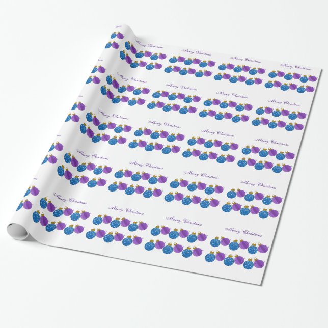Papel De Regalo Decoraciones de Navidad moradas y azules (Desenrollado)