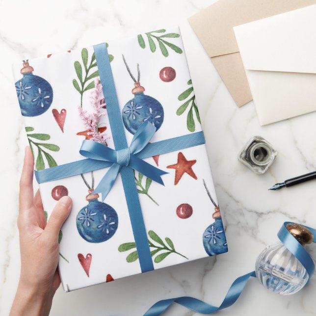 Papel De Regalo Decoraciones navideñas acuarelas Stars Hearts (Regalar)