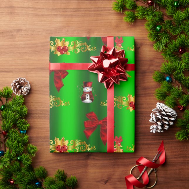 Papel De Regalo Decoraciones navideñas sobre el verde (Subido por el creador)