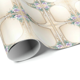 Papel De Regalo Decorative Floral Frame with Pearls Wrapping Paper